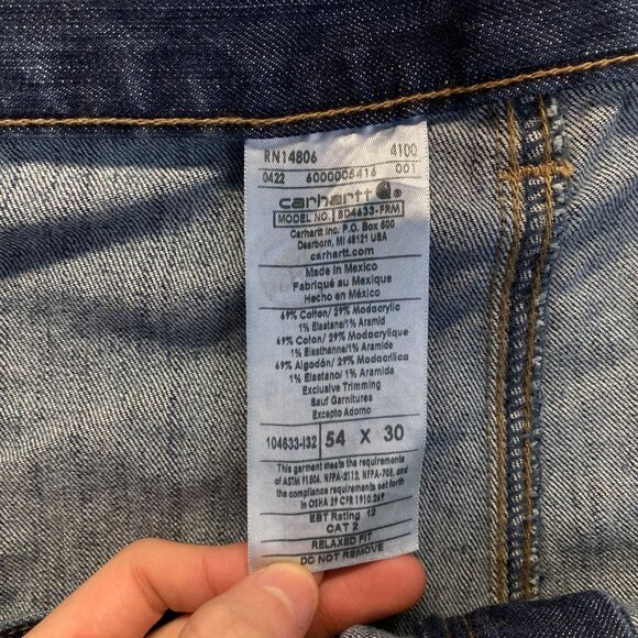 Carhartt Denim 2112 CAT 2 Jeans Size 54x30 Mens Flame  Resistan Relaxed Fit New - Picture 12 of 16